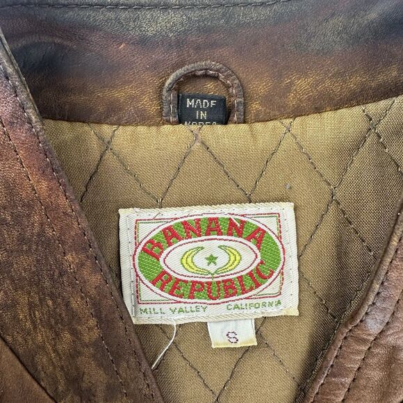 VTG Banana Republic Leather Safari Photo Vest Cotton Quilted Liner Men’s Size S - Picture 4 of 16